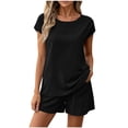 thumbnail image 3 of Women's Casual Linen Shorts Elastic Waist Pocket Shorts Two Piece Set Shorts for Women Summer Fashion, 60% Cotton 40% Linen Blend Lightweight Comfortable Loose | VerBelle,Black L, 3 of 8