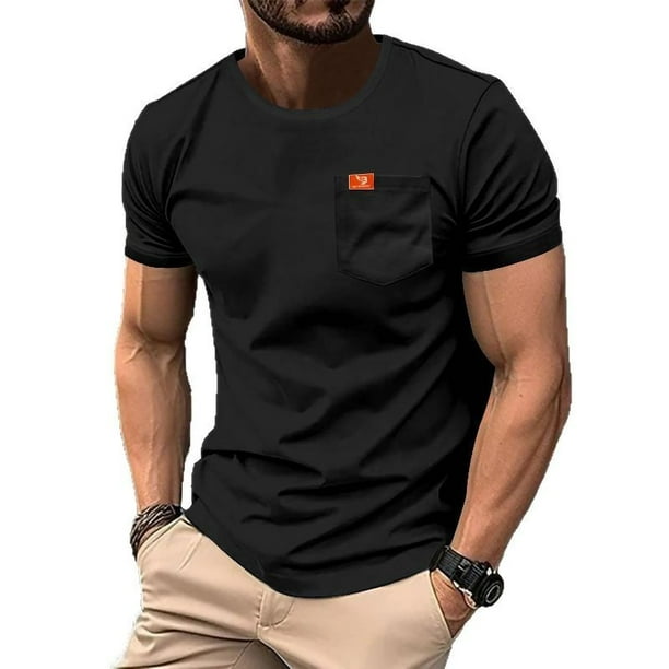 Camiseta de Cuello Redondo de Manga Corta de Color Sólido, de Tamaño Más Casual de los Hombres en Algodón Suave para el Uso Diario, Camiseta Transpirable Clásica