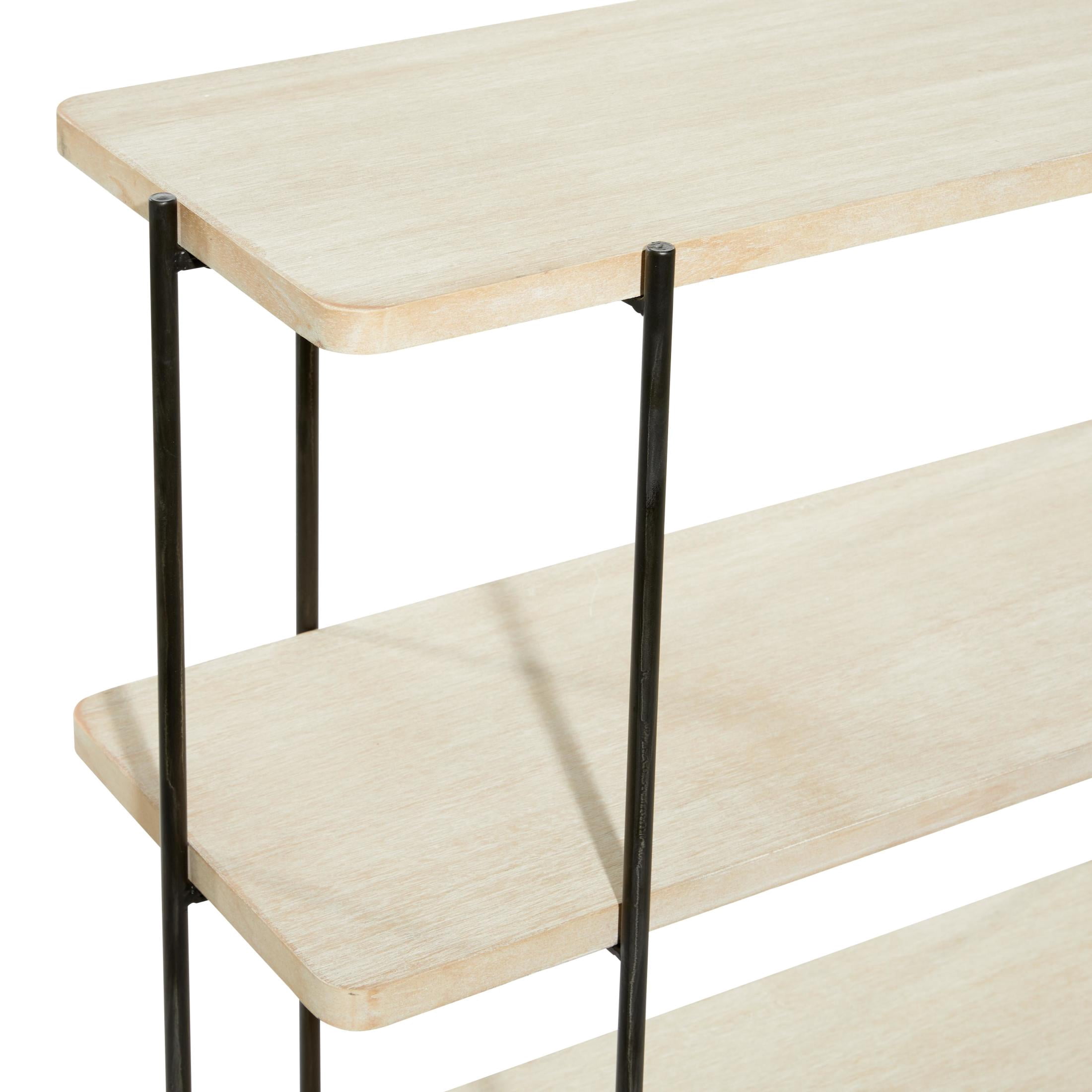 DecMode 40" x 32" Beige Wood Rounded Rectangular 2 Shelf Console Table with Slim Black Metal Legs, 1-Piece