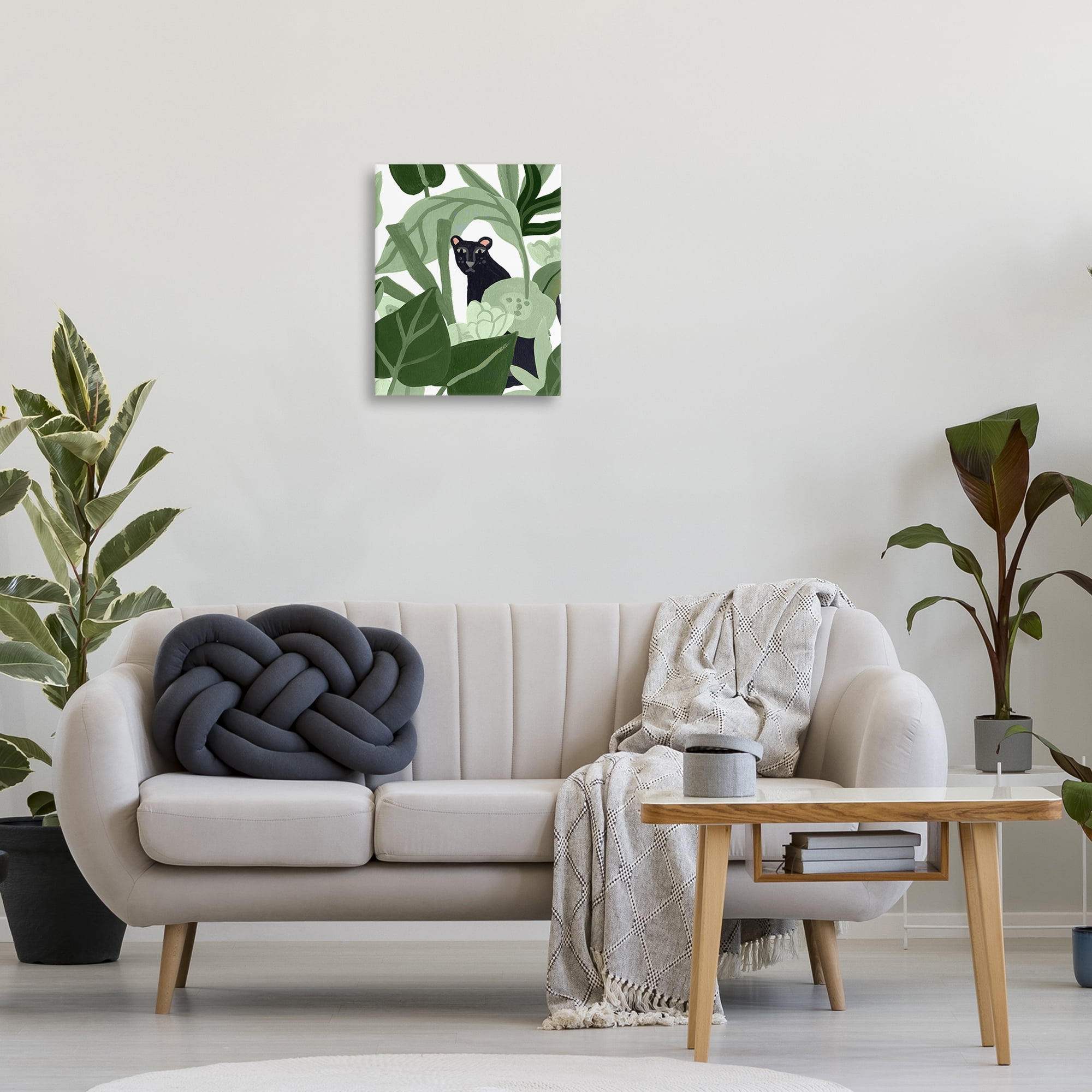 Stupell Industries Panther Peeking from Leaves Plants & Flowers Painting Wrapped Canvas Art Print Wall Art, 16 x 20