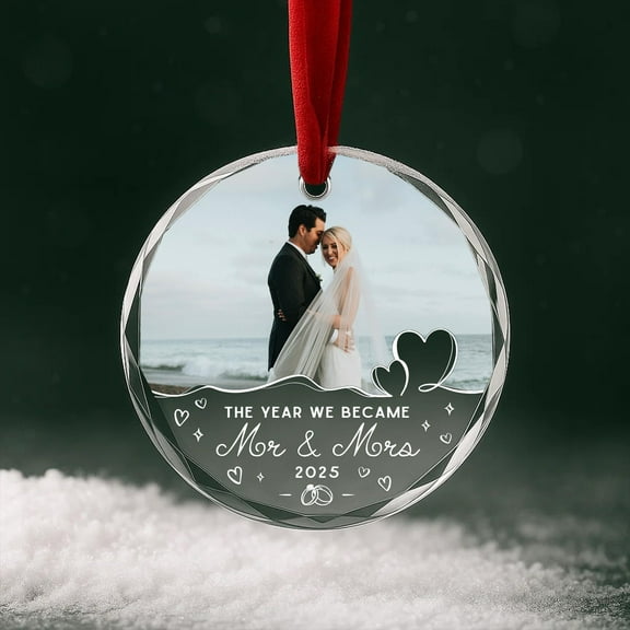 First Christmas Married Glass Ornament – “The Year We Became Mr & Mrs” Personalized Newlywed Keepsake