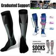 2 Pairs Compression Socks Extra Wide Plus Size 15-30mmHg Unisex Knee High Support Stockings for Women & Men, Blue