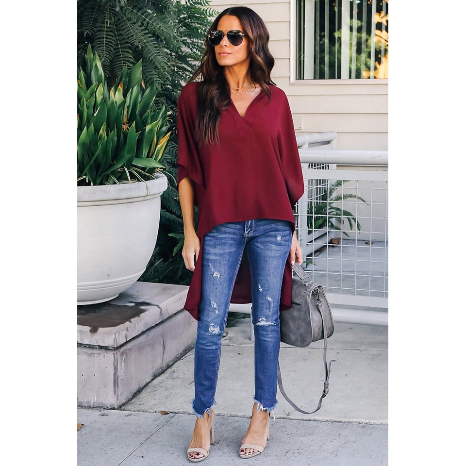 Women's Red/Blue Chic High Low Kimono 