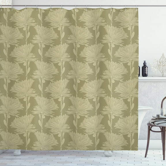Aster Shower Curtain, Classic Blooms Foliage Leaves Flower Flourishing Earth Tones Growth Art Design, Fabric Bathroom Set with Hooks, 69W X 84L Inches Extra Long, Sepia Pale Sepia, by Ambesonne
