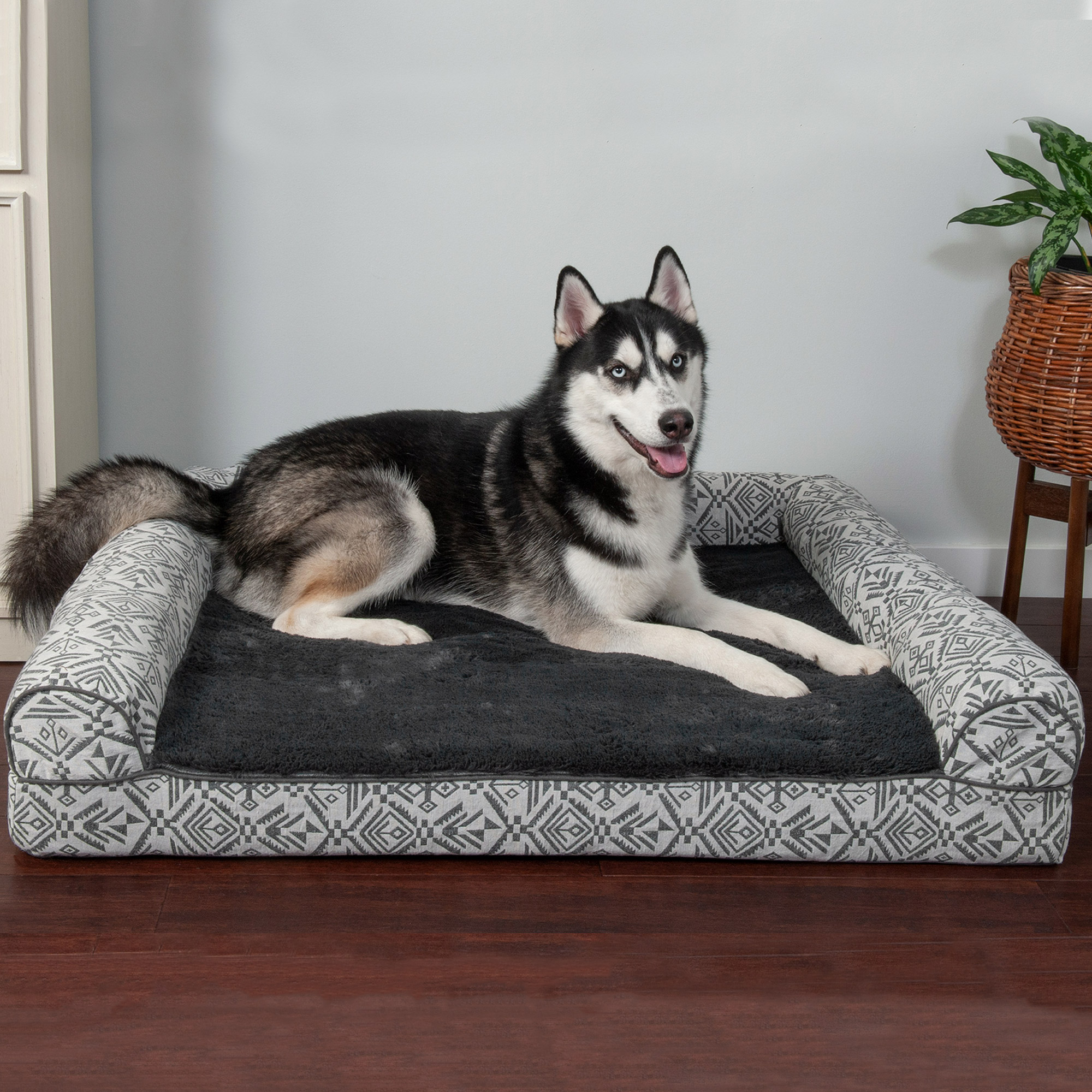 FurHaven Southwest Kilim Orthopedic Sofa Pet Bed for Dogs & Cats - Boulder Gray, Jumbo