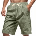 thumbnail image 3 of Men's Striped Linen Shorts Casual Elastic Waist Drawstring Pants Summer Lightweight Beach Shorts with Pockets, M, 3 of 9