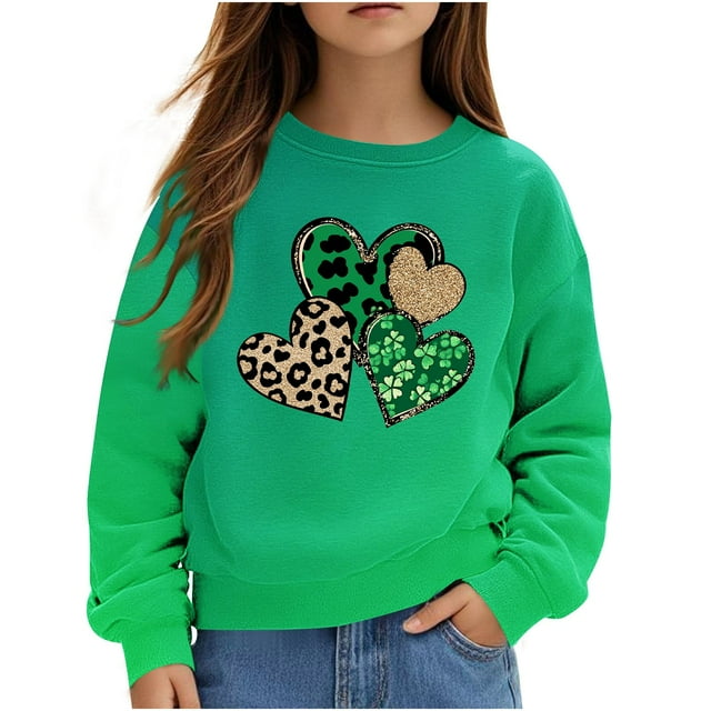 COM1950s St. Patricks Day, Chandails en Molleton pour Fillettes, T-Shirt à Manches Longues pour Enfants St. Patrick's Day Imprimé Col Rond Chandail en Molleton Top Adapté pour Garçons et Filles Chandails en Molleton à Capuche