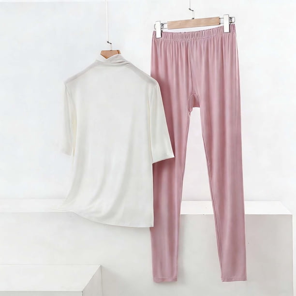 TaTaai Womens high neck pajama set, 3/4 sleeves, solid color modal, casual trendy, breathable skin-friendly, comfortable fit, great for spring & autumn bedtime & relaxation Gift