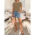 thumbnail image 6 of ANRABESS Womens Boat Neck Tops Short Sleeve T-Shirts Causal Fashion Tee Shirts 2026 Summer Spring Clothes Brown White Stripe Small, 6 of 7