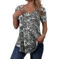 thumbnail image 5 of FOLUNSI Casual Floral Henley Shirt Knit - V-Neck Short Sleeve Blouse - M-4X, 5 of 6