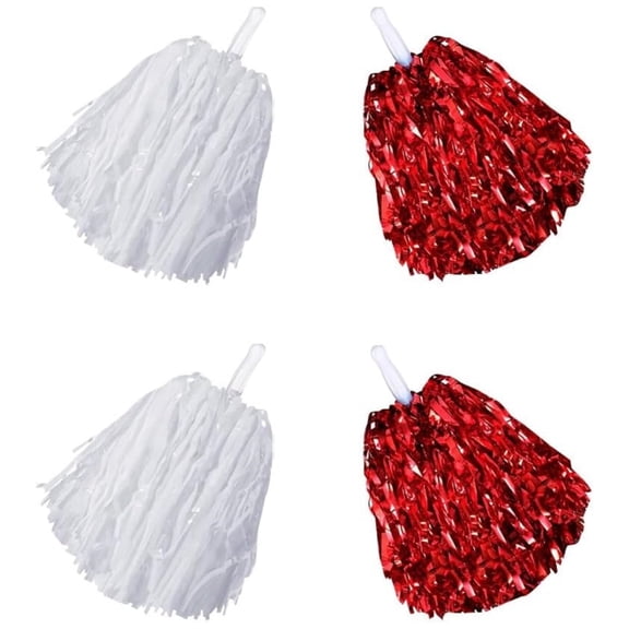 4 Pcs Cheerleading Pom Poms,Topboutique Cheer Pom Poms,Metallic Foil Pom Poms with Plastic Handles,Fun Pom Poms for Adults Team Spirit Sports Party Cheering,White Red