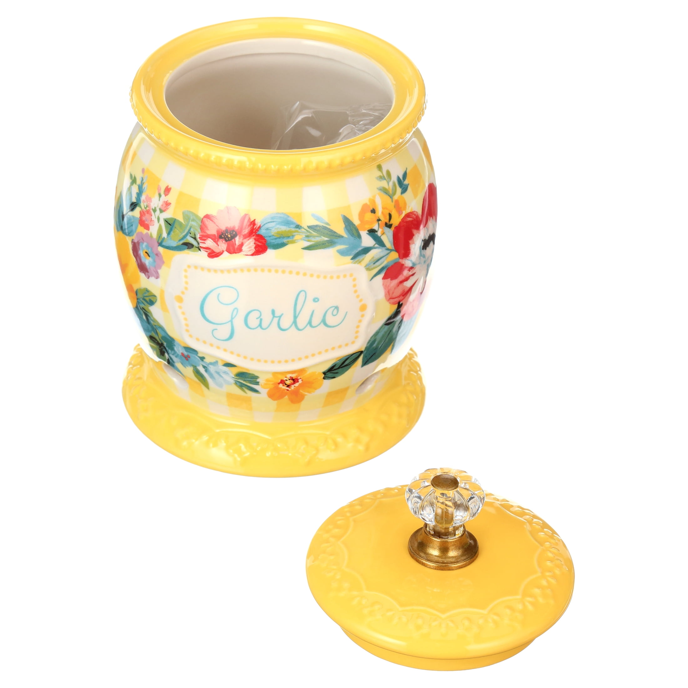 The Pioneer Woman Sweet Romance Ceramic Garlic Keeper with Lid