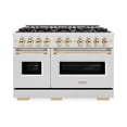 thumbnail image 2 of ZLINE Autograph Edition 48 in. 6.7 cu. ft. Classic Double Oven Dual Fuel Range with 8 Burner Gas Cooktop in DuraSnow Stainless Steel and Polished Gold Accents (CDRSZ-48-G), 2 of 2