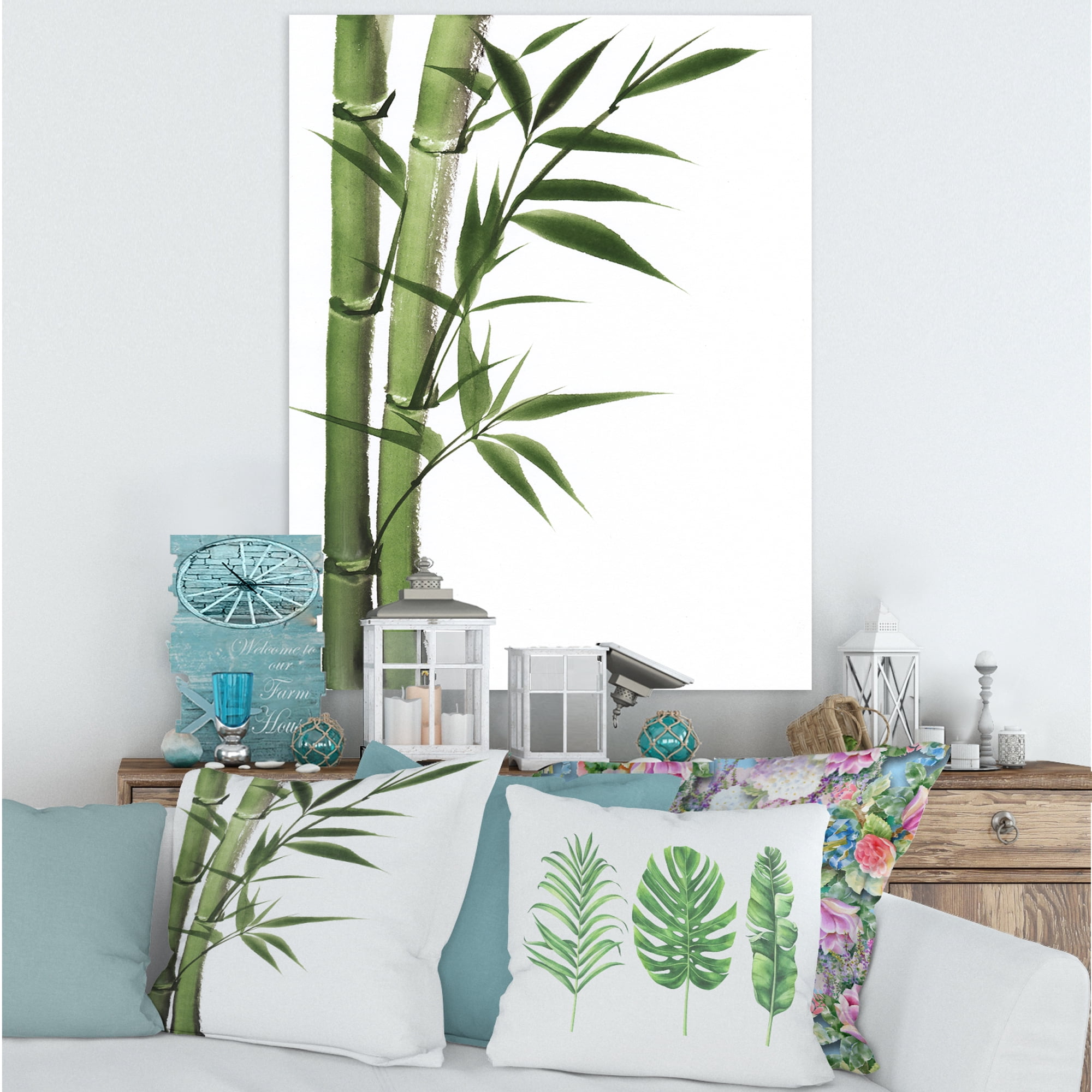 Designart ' Detail of Dark Green Bamboo and Leaves I ' Traditional Canvas Wall Art Print