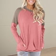 thumbnail image 2 of Femmes Décontracté Patchwork Poches Col Rond Chandail Manches Longues Blouse T-shirt Hauts, 2 of 9