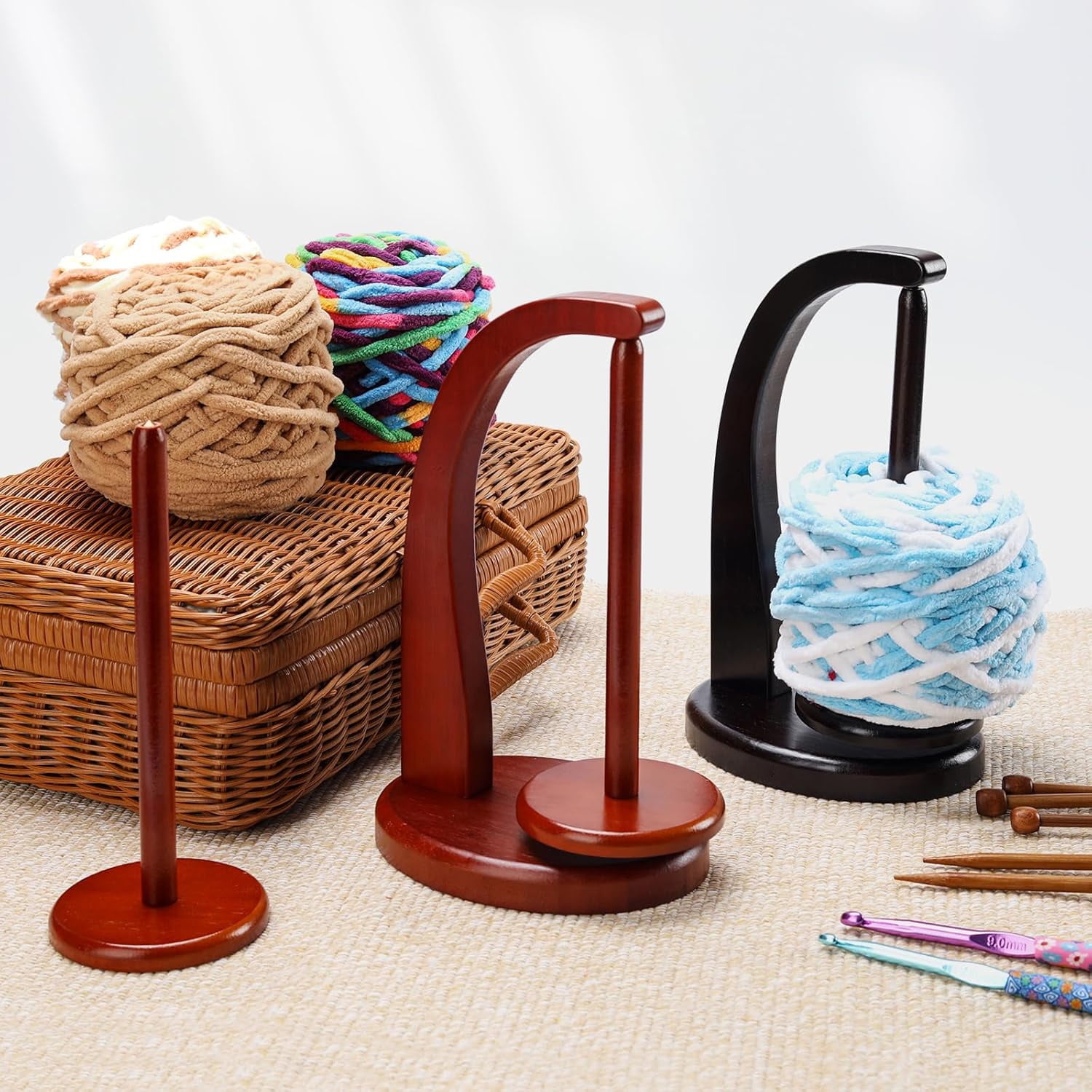 Artowell Magnetic Yarn Holder Spinner – Bamboo Yarn Stand for Knitting & Crochet, Eco-Friendly Organizer (Mahogany, Plus Size)