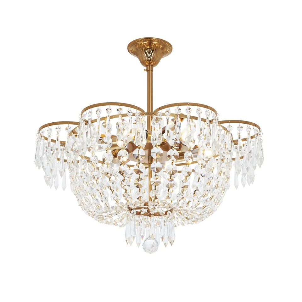 LUOLAX 23.6" Luxury Crystal Chandelier 6-Light Ceiling Fixtures Pendant Lamp Lighting
