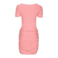thumbnail image 5 of Bigersell Work Dresses Fashion Women Summer Short Sleeve Party Bandage Solid Color Mini Dress Female Dresses Women Fit & Flare Dresses, Style 21693, Pink S, 5 of 8