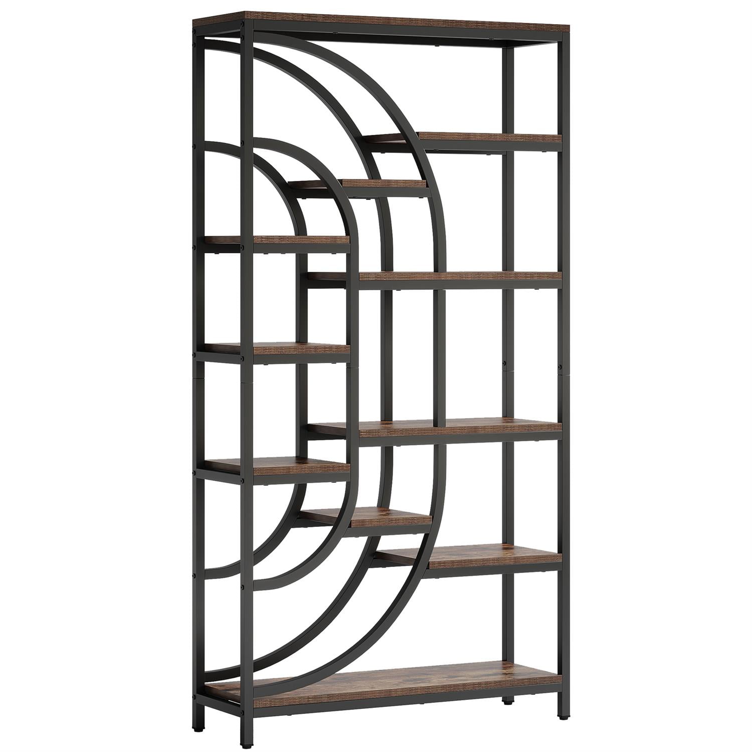 Demi Bonn 70" Industrial Metal & Wooden Bookcase, Stylish Display Shelf, Living Room Storage Rack, Modern Decorative Shelf for Home, Brown