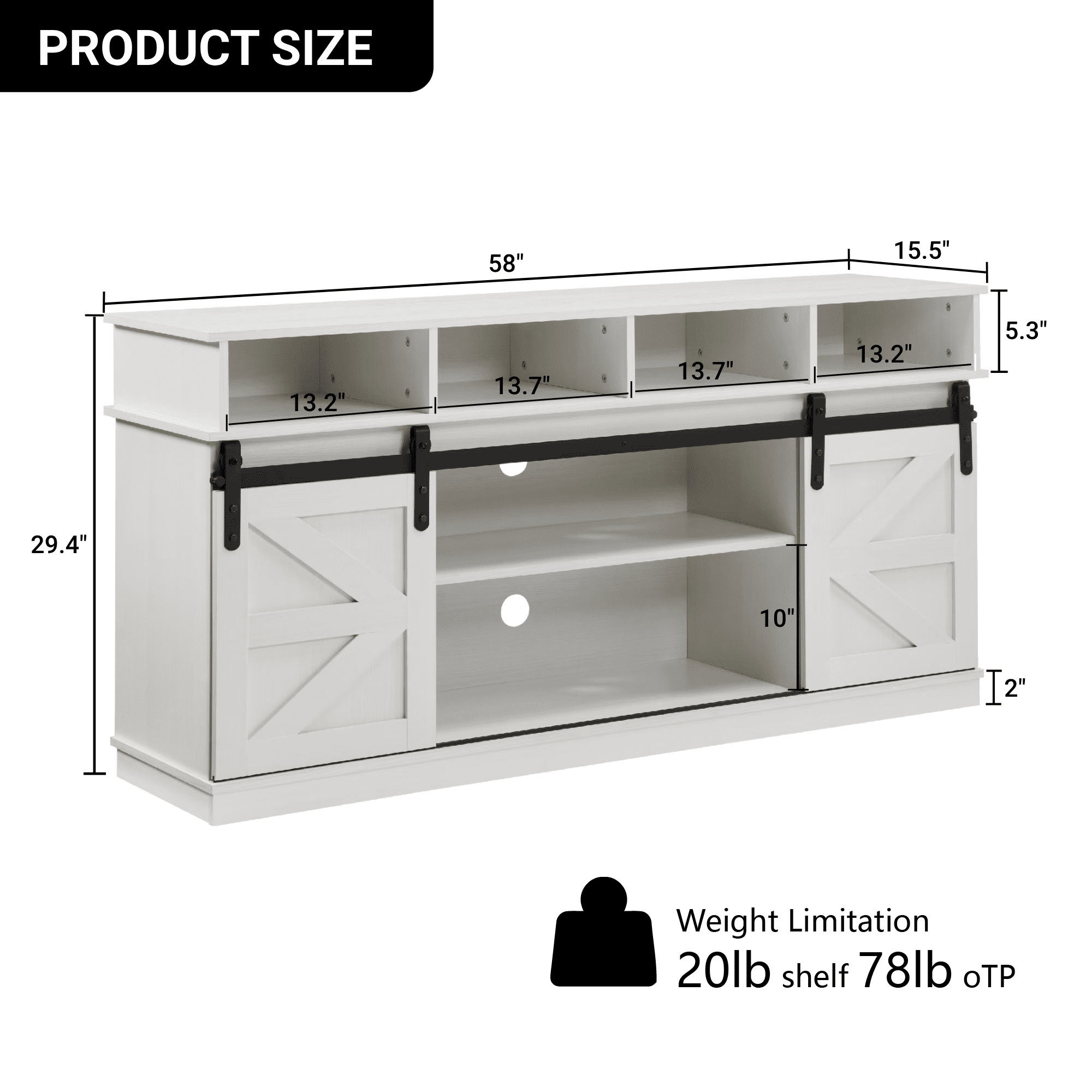 Aukfa Farmhouse Sliding Barn Door TV Stand for TVs Up to 65",Storage Cabinet Table,White