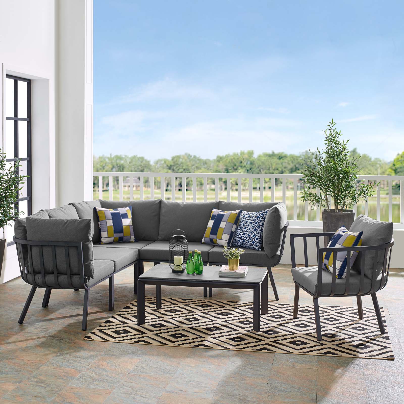 Modway Riverside 7 Piece Outdoor Patio Aluminum Set in