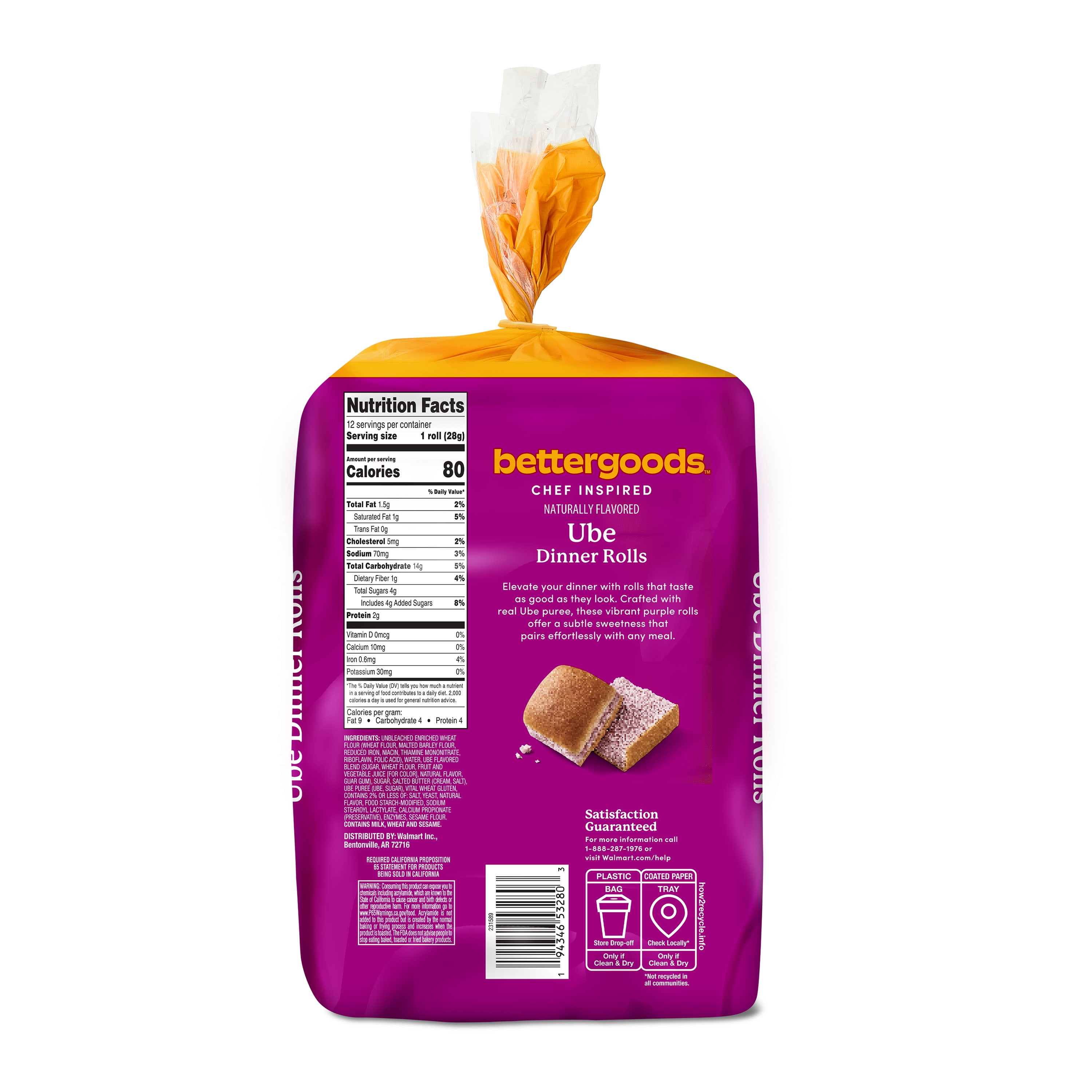 bettergoods Ube Dinner Rolls, 12 oz, 12 Count