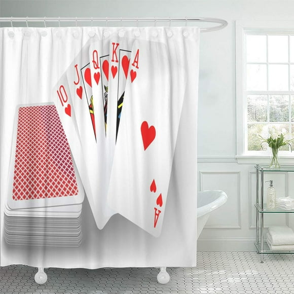 SUTTOM Red Play Royal Flush Hearts Five Poker Hand Playing Shower Curtain 60x72 inch