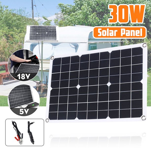 Lngoor w Solar Panel Battery Charger 12v For Car Camping Boat With Battery Clips Usb Car Charger Walmart Com Walmart Com