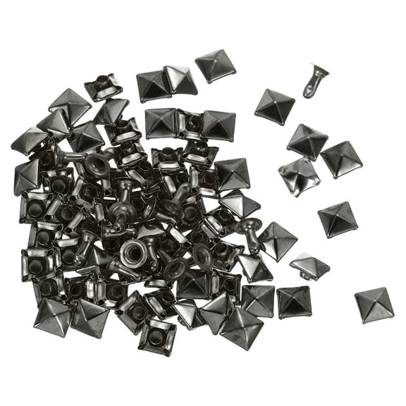 Uxcell 100 Set Square Pyramid Rivet 6mm Leather Rivets Metal Spike Studs for Clothing Belts Bags Shoes Punk Rock, Gun Black