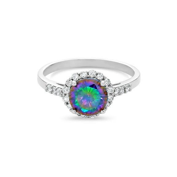 2.14 ct. Mystic Topaz and White Topaz Halo Sterling Silver Ring