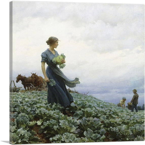 ARTCANVAS The Cabbage Field 1914 Canvas Art Print by Charles Courtney Curran - Size: 12" x 12" (0.75" Deep)