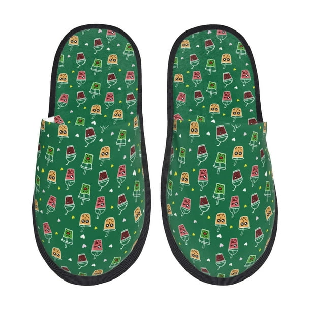 Balery Milk Tea Pantuflas de Casa de Felpa Silenciosas con Diseño Estampado, Zapatillas Cómodas Antideslizantes de Algodón para Interior-Large
