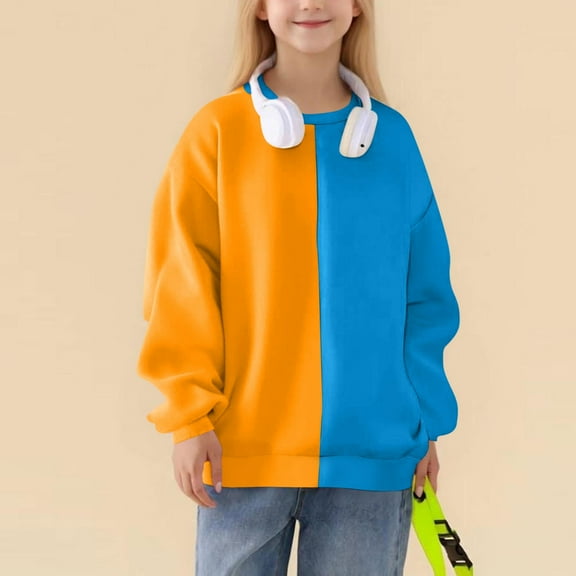 BXJX Kids Color Block Fleece Pullover- Winter Fashion Loose Boys Girl Casual Crewneck Sweatshirt Blue Size 2 Years