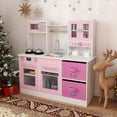thumbnail image 4 of INFANS Kids Kitchen Play Set, Wooden Pretend Play Kitchen with Realistic Lights Sounds Coffee Maker Dishwasher Microwave Oven Foldable Fabric Drawers, Toddler Cooking Toys for Boys Girls, 4 of 10