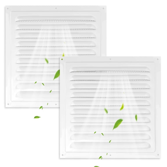 2 Packs 9.8'' x 9.8''/25 x 25 CM Gable Vent, Metal Door Vent with Screen Mesh, Return Air Grille Louver Cover Opening for Wall Houses Attic Shed Ventilation Exterior White