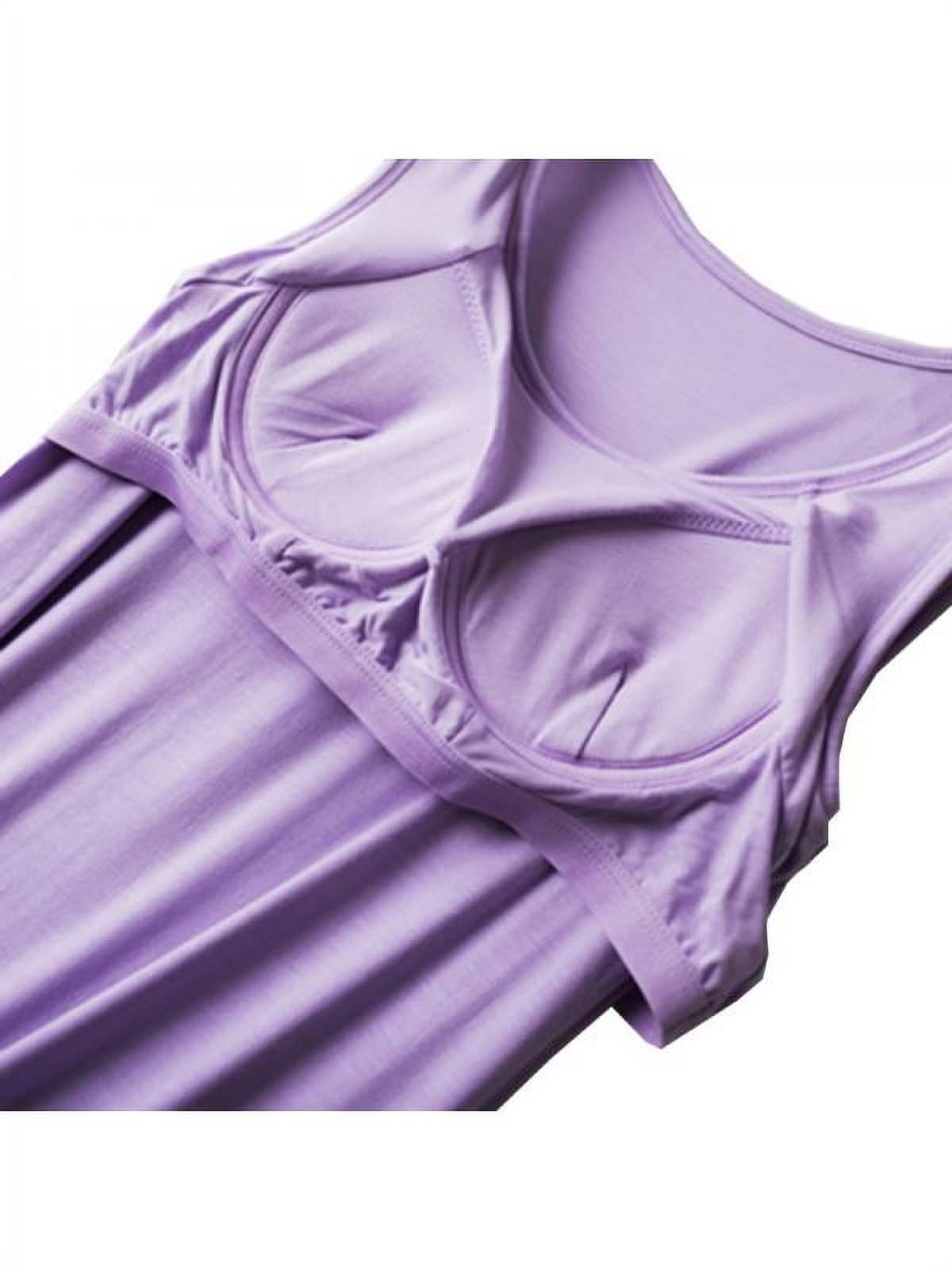Women Built-in Bra Sleeveless Tank Top Sleepwear Padded Long Pajamas  Nightdress,Summer Thin Shelf Bra Camisole Nightshirt Dress Nightgown,Knee  Length Casual Modal Full Slip Sleep Shirt,Purple S-5XL 