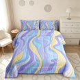 thumbnail image 2 of Manfei Abstract Wavy Line Queen Comforter Set, Lavender Blue Comforter Sets Queen, Colorful Stars Reversible 3-Piece, 1 Comforter and 2 Pillowcases, 2 of 6
