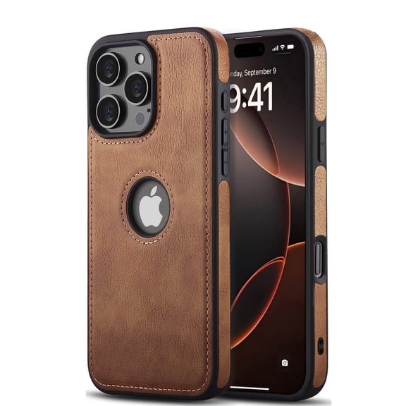 AIOVETEAB Compatible with iPhone 16 Pro Case Premium Leather TPU Hybrid Case Cover,Brown