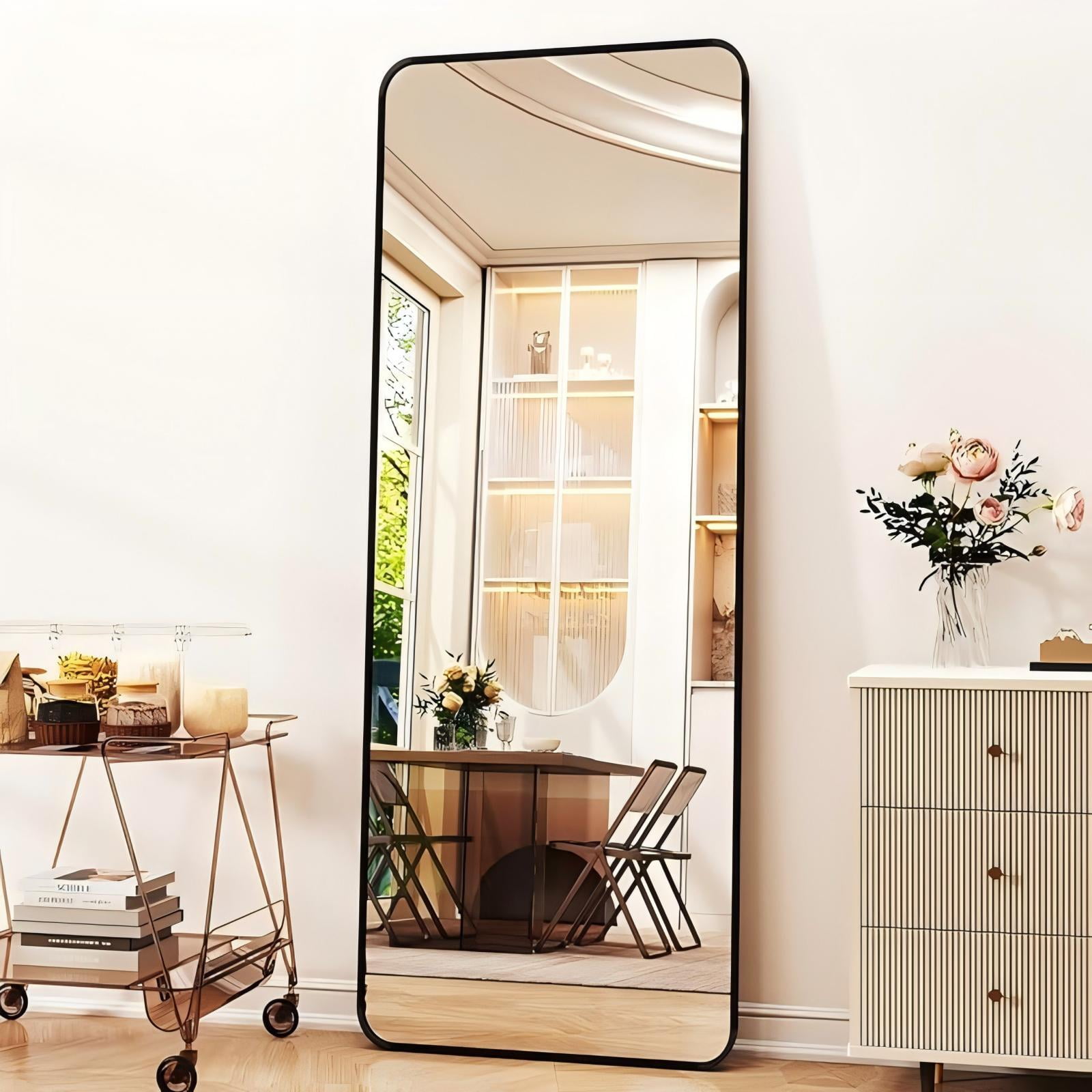 Mirstory 59"x 16.2" Full Length Mirror Standing Full Body Mirror with Rounded Corners, Black