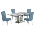 thumbnail image 1 of White Marble 5 piece Dining Set with Silver Stainless Steel Base, 1 of 4