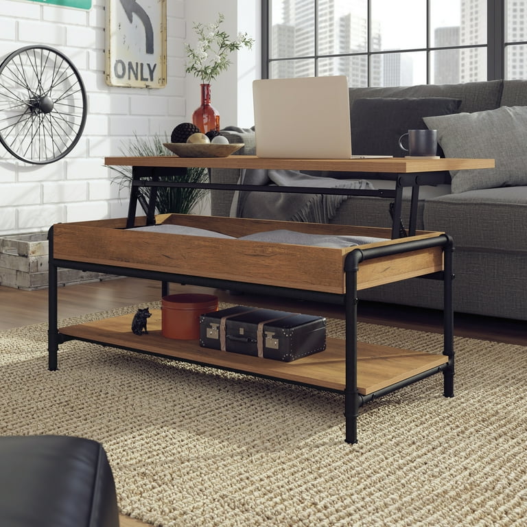 Sauder Iron City Industrial Pipe Lift-Top Coffee Table, Checked