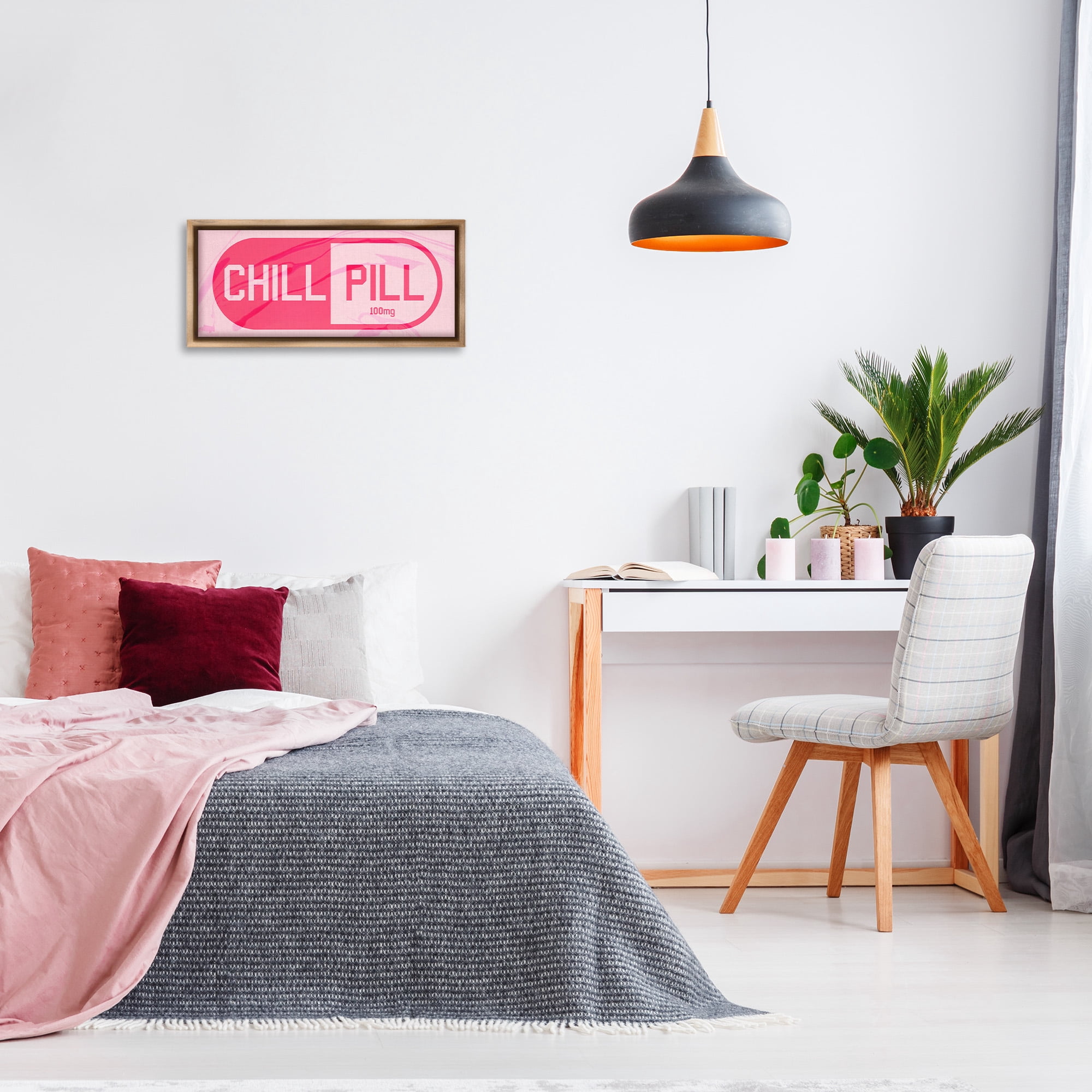 Stupell Industries Chill Pill Modern Pop Typography Painting Brown Floater Framed Canvas Art Print Wall Art, 25 x 11