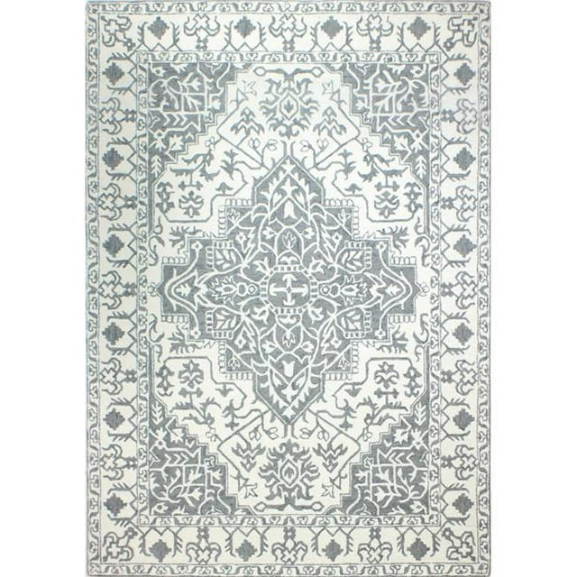 Bashian R131-IVGY-5X7.6-BNAL89 Bashian Valencia Collection Floral Transitional 100 Percent Wool Hand Tufted Area Rug, Ivory & Grey - 5 ft. x 7 ft. 7 in.