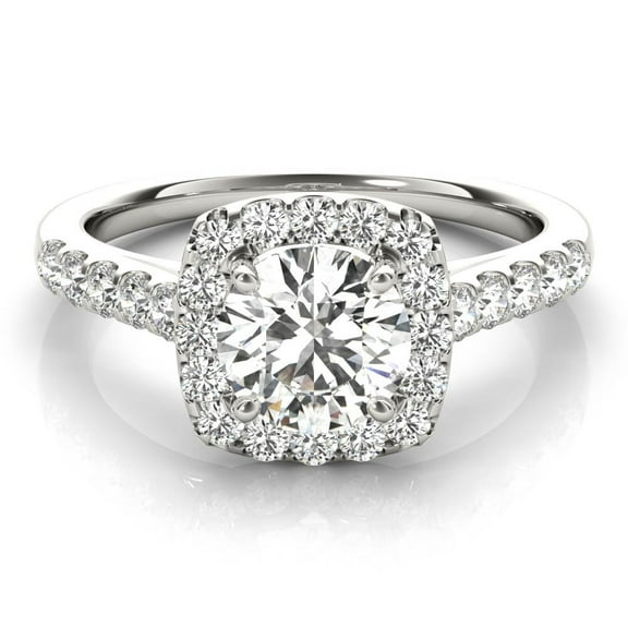 Golden Jewel 1.9 Ct Round Cut Brilliant Halo Engagement Ring - Lab-Created Simulated Diamond for Women - 14K White Gold Plated - Wedding Ring with Accents