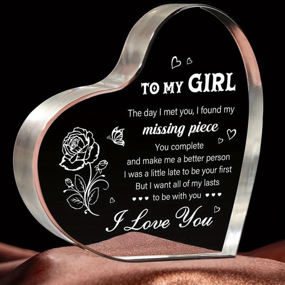 Acrylic Heart Romantic Plaque 3.9X3.9 Inch I Love You Quote Premium Clear Acrylic Love Token Gift For Girlfriend Wife Christmas Anniversary Birthday Home Office Desk Decor