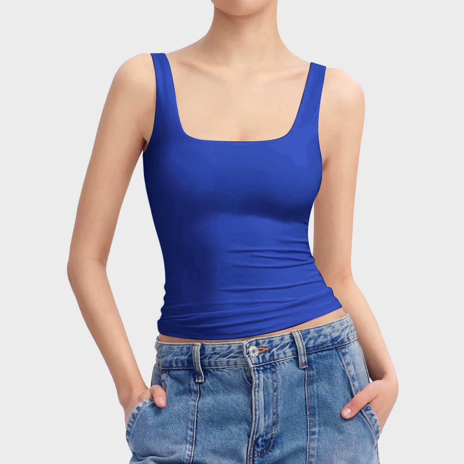 トップス Rest & Recreation SQUARE NECK SLEEVELESS XIEERDUO Womens Square Neck Slim Fit Tank Tops Double Layer