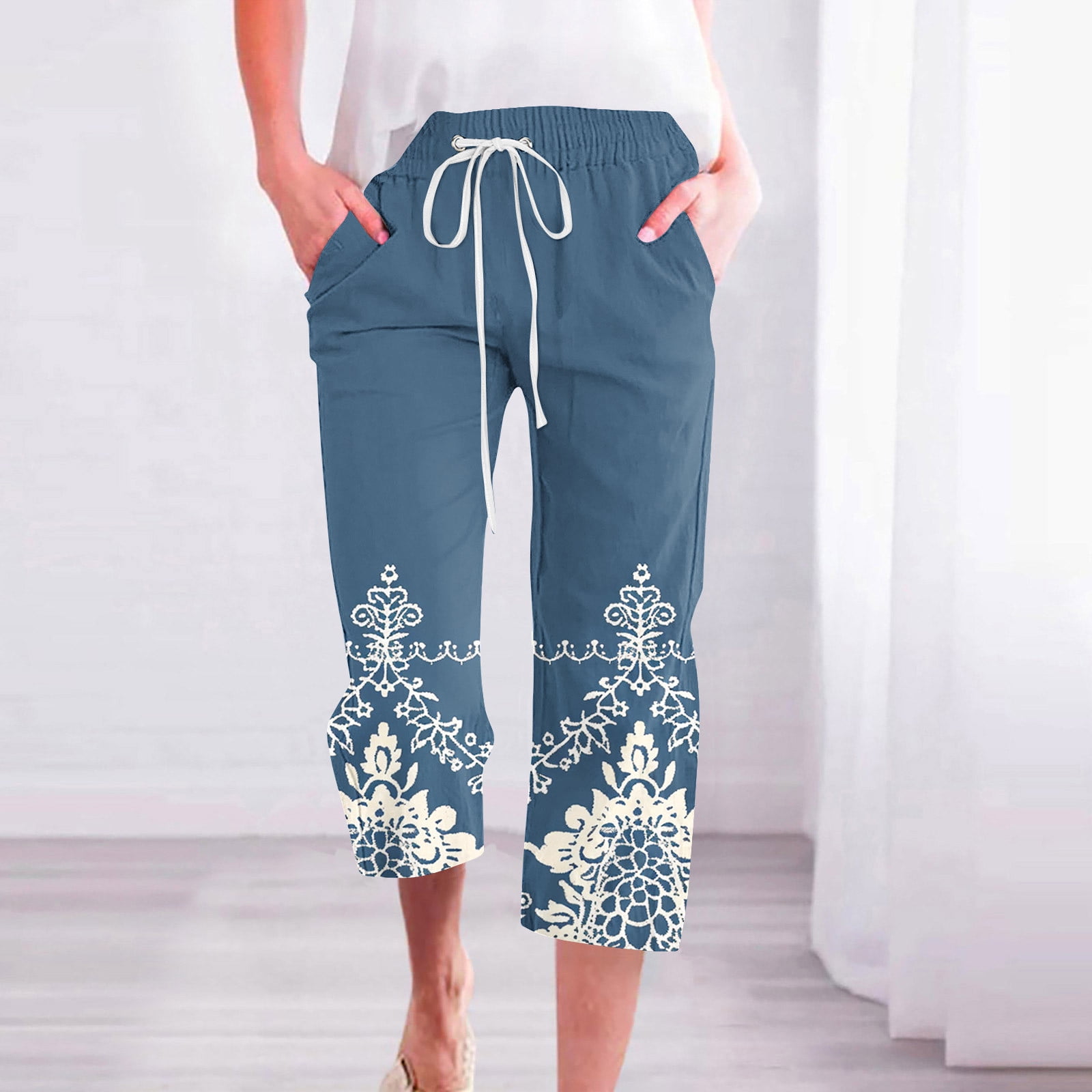 Jienlioq Automne Soldes 2024 Femmes Pantalon Decontracte Jambe Droite Cordon Elastique Taille en Vrac Pantalon Confortable avec Poches Walmart