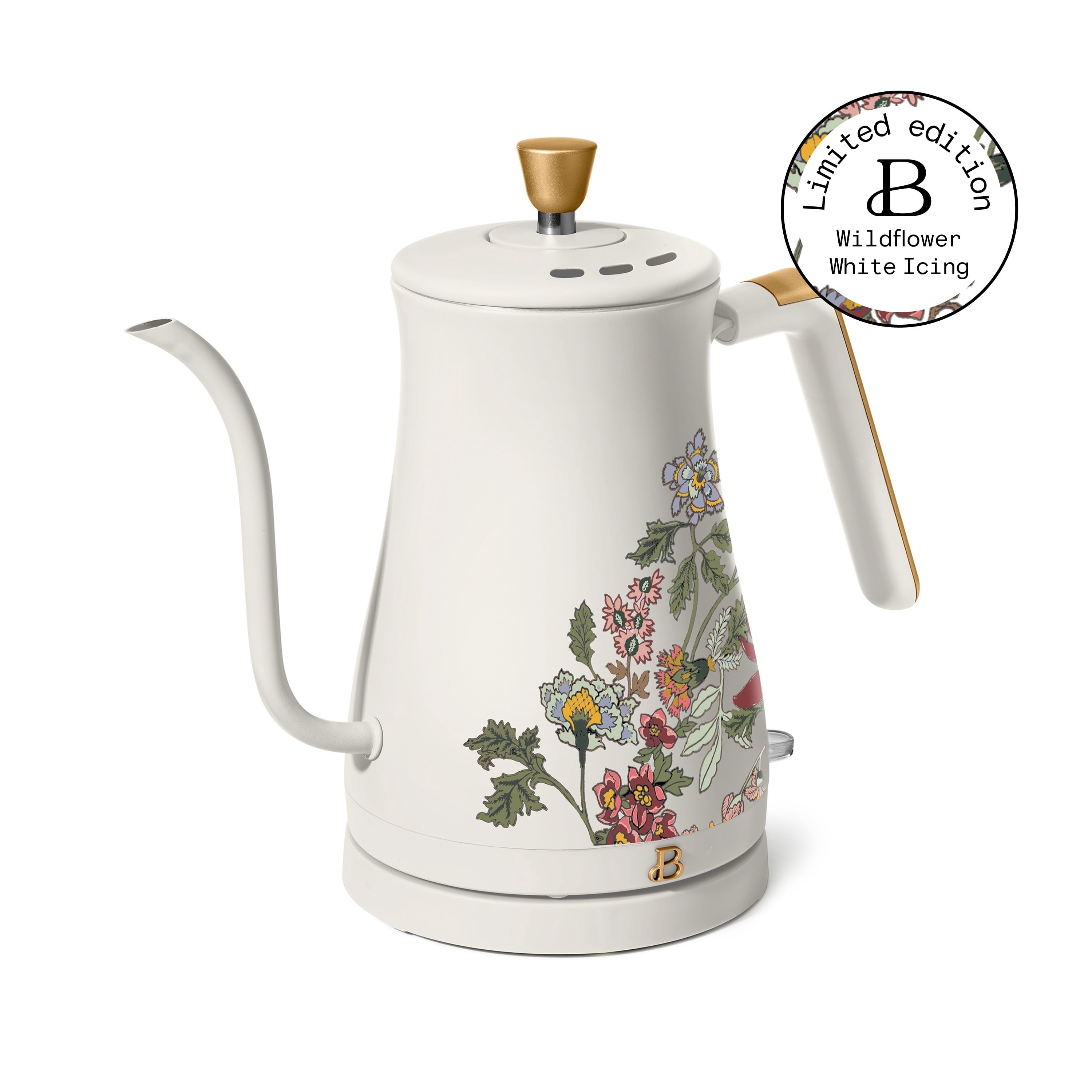 Beautiful 1-Liter Electric Gooseneck Kettle 1200 W, Wildflower White Icing by Drew Barrymore