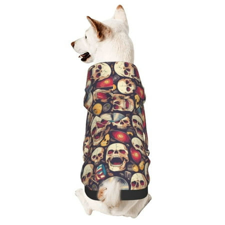 Haiem rock record music Skull for Winter Dog Hoodie Sweatshirts with Pockets Warm Dog Clothes for Small Dogs Chihuahua-X-Large