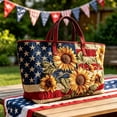 thumbnail image 2 of USA 250th Anniversary Patriotic Quilted Tote Bag for Women, Floral Embroidered Handbag with USA Flag Design Vintage Handbag for Independence Day, 2 of 5